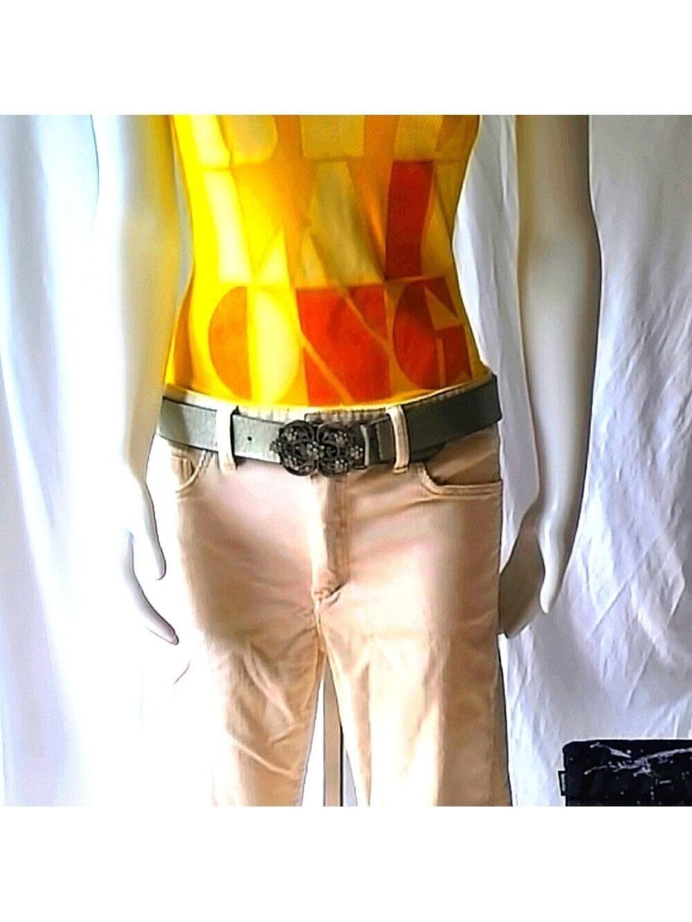Vintage Levi's Premium Silver Jeweled Leather Belt 37"